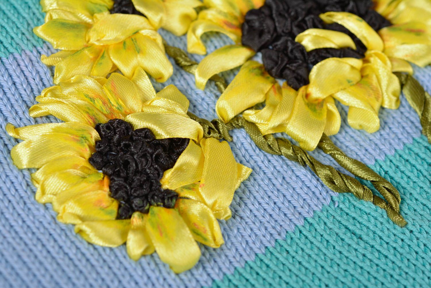 Handmade Strick Tasche bunte Stofftasche Damen Accessoire mit Sonnenblumen foto 2