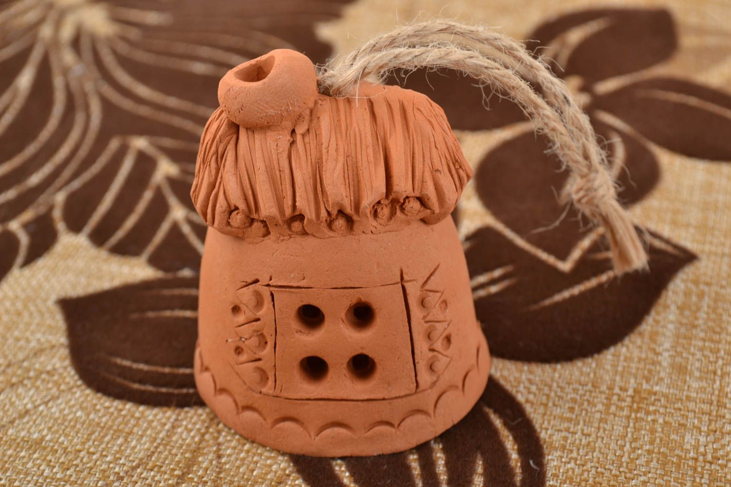 Decorative designer ceramic bell little house handmade wall pendant for interior photo 1