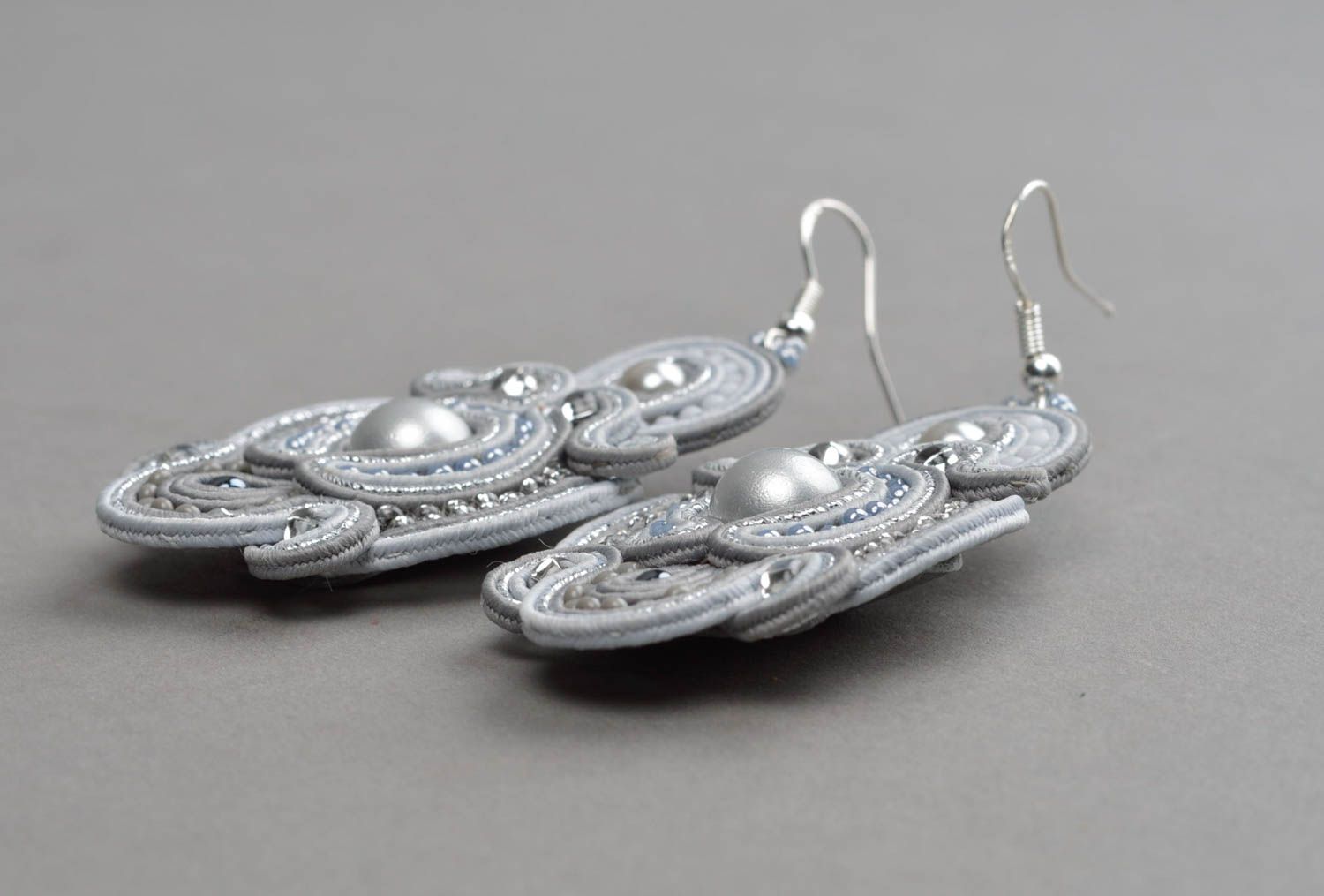 Beautiful handmade soutache earrings textile long beaded earrings gifts for her photo 3