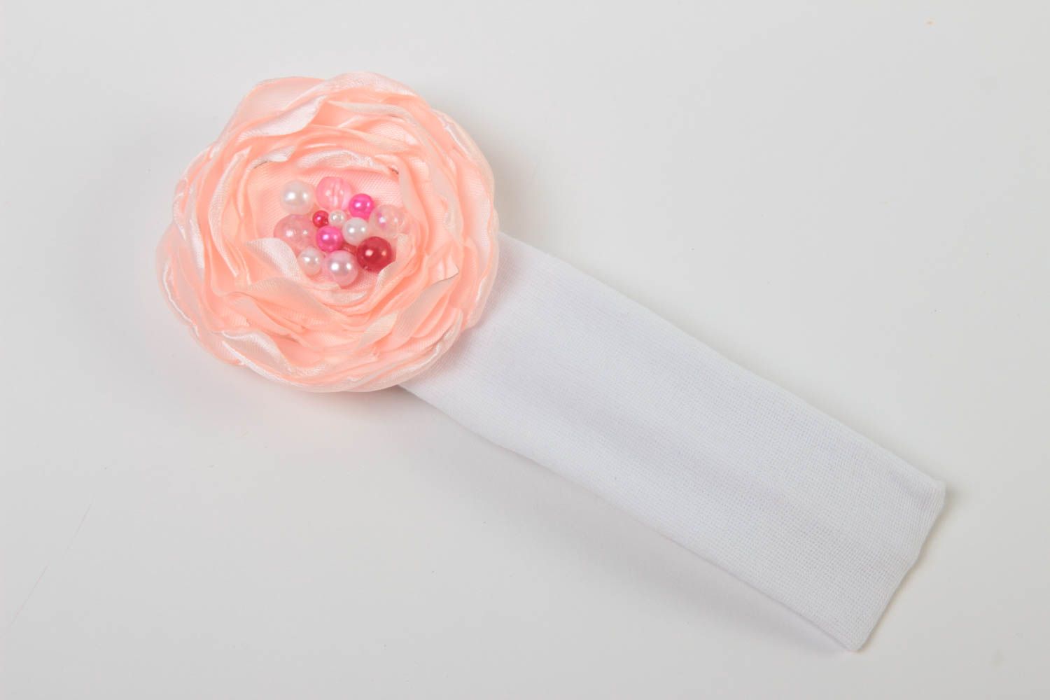Haarband mit Blumen Schmuck handgemacht Accessoires für Haare in Rosa Weiß foto 2