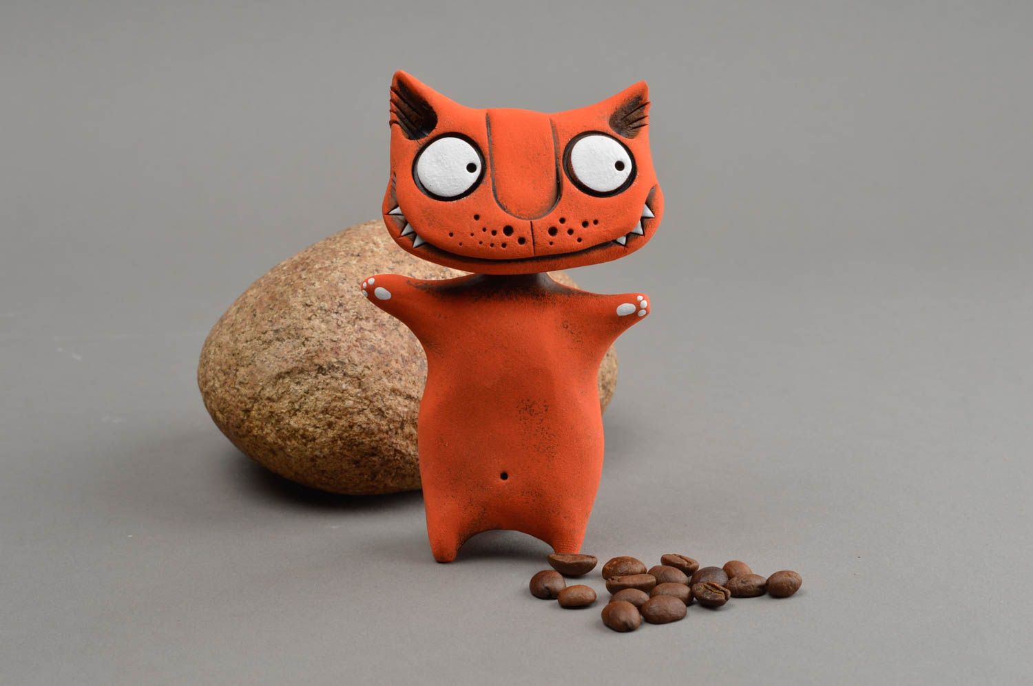 Figura de barro artesanal anaranjada decoración de hogar regalo para amigos gato foto 1