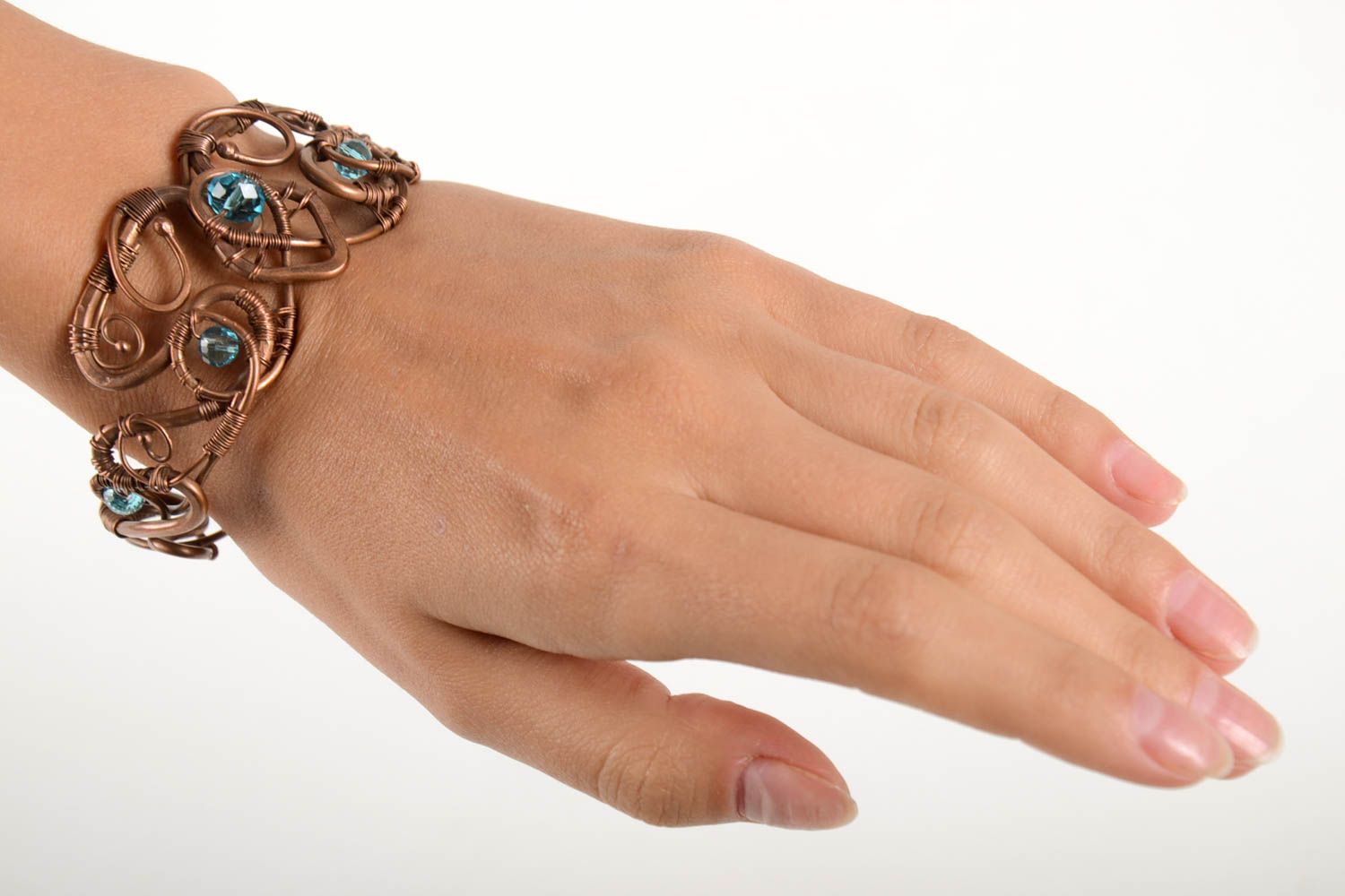 Handmade beautiful bracelet wrist copper accessory stylish vintage jewelry photo 2