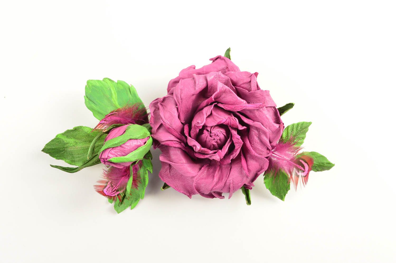 Handmade Blume Brosche Accessoire für Frauen Designer Schmuck violett aus Leder foto 4
