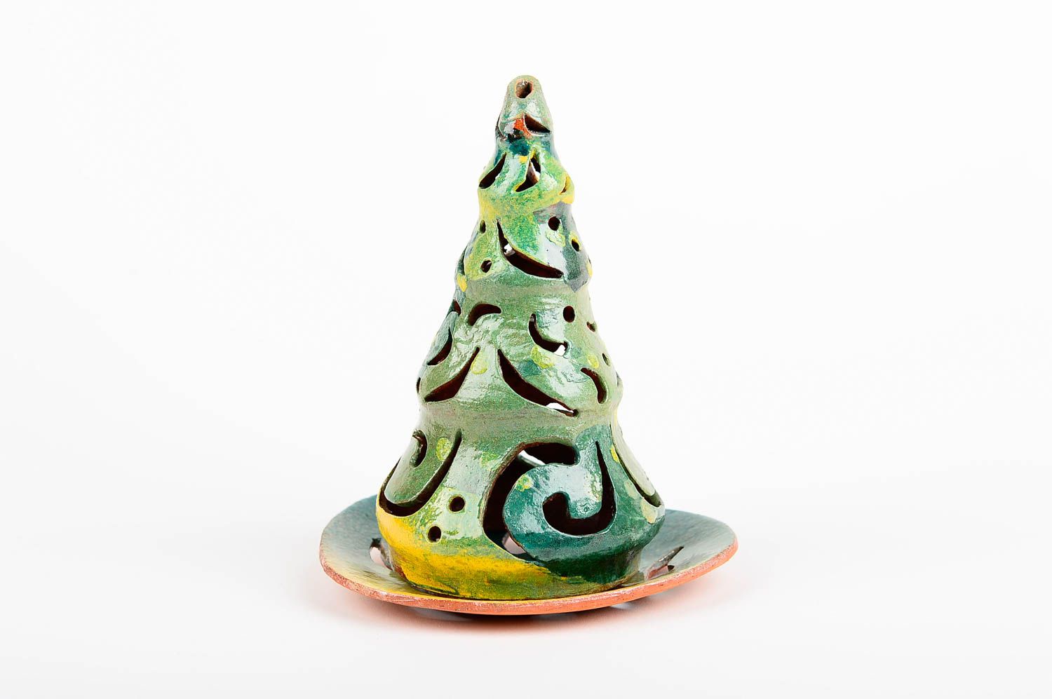 Ceramic tea light light-glow Christmas tree candle holder 5,9 inches, 0,43 lb photo 1