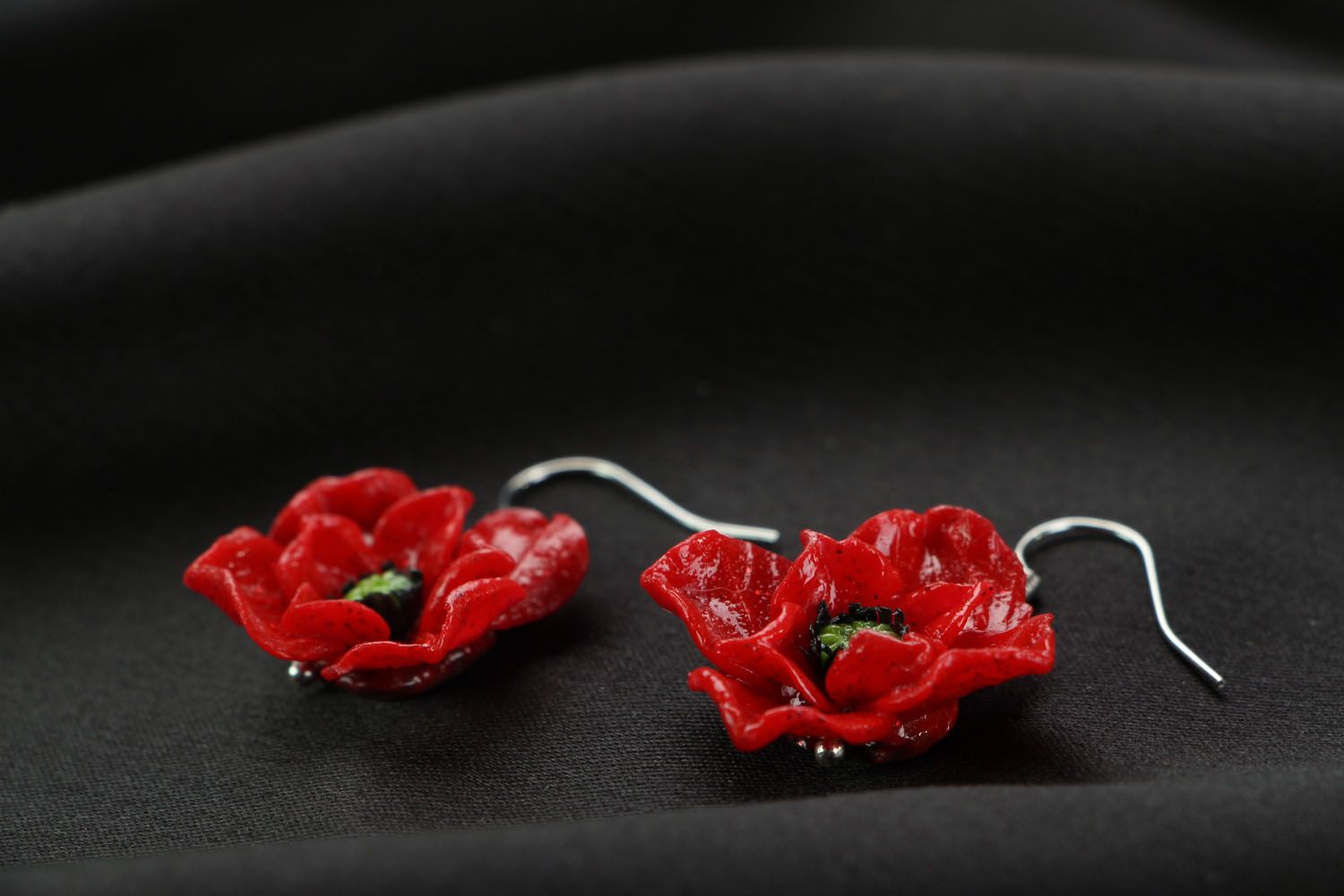 Unusual polymer clay earrings Poppies photo 2