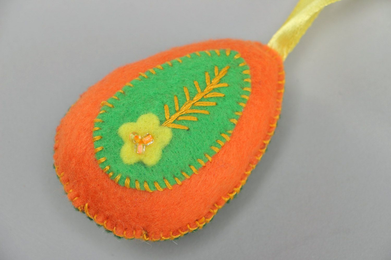 Handmade felt soft interior pendant Easter egg of green and orange colors photo 4