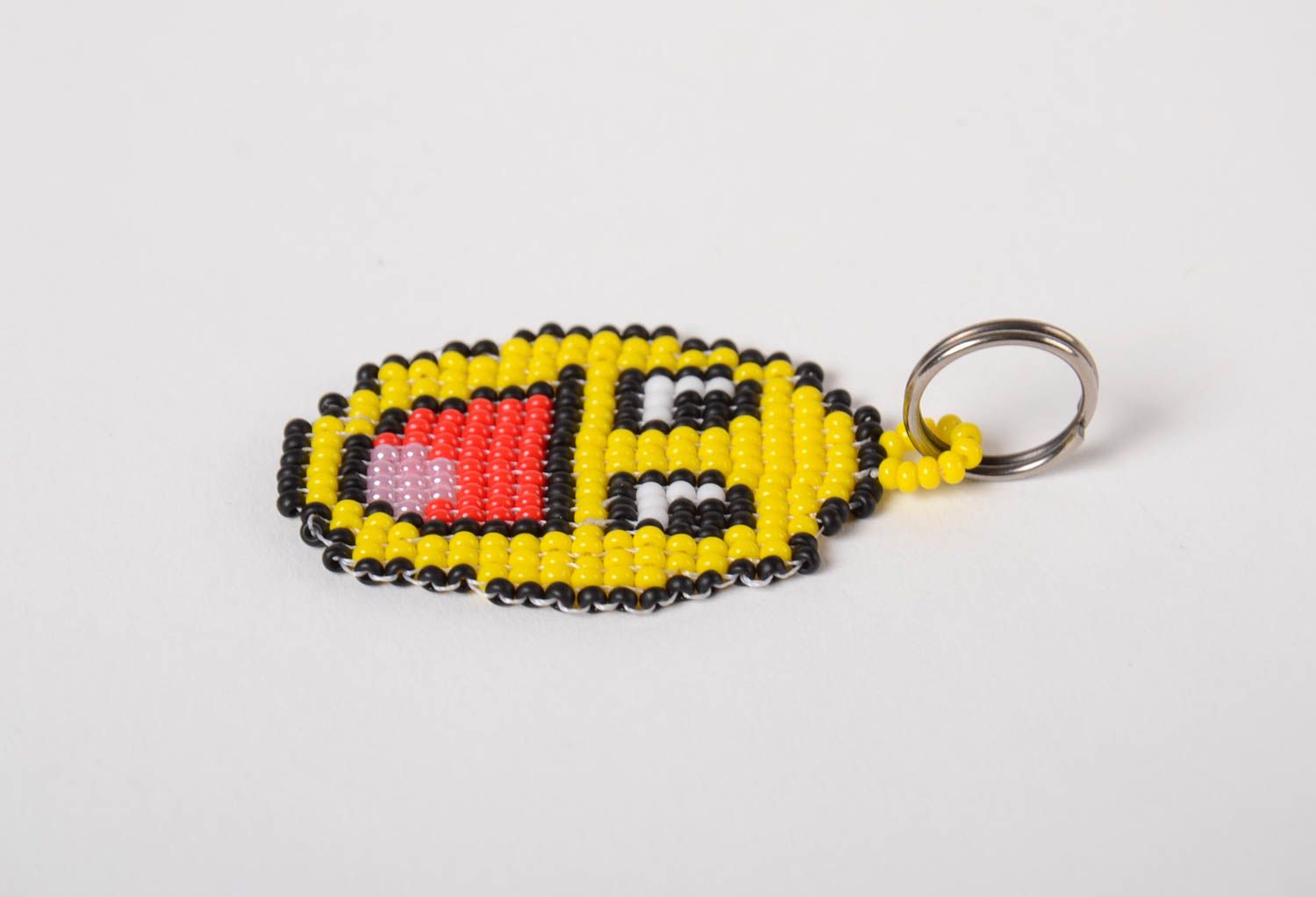 Joli porte-clés smiley tressé en perles de rocaille fait main jaune accessoire photo 5