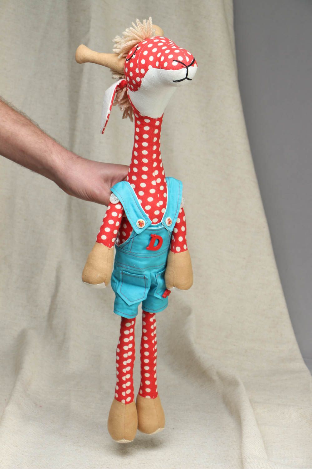 Тканевая игрушка ручной работы Красный жираф в горошек фото 4