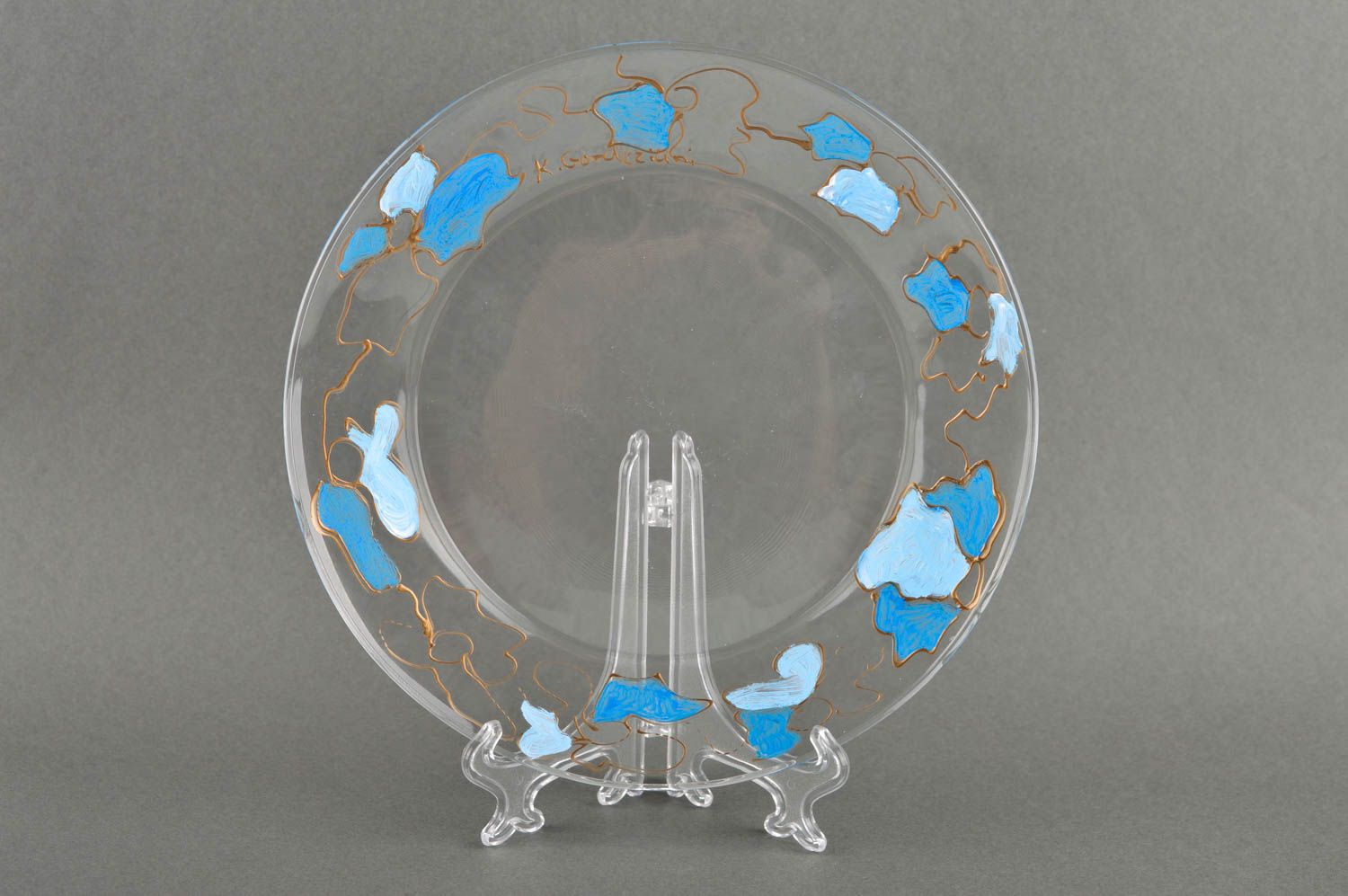Посуда ручной работы красивая тарелка голубая дизайнерская тарелка с узором фото 2