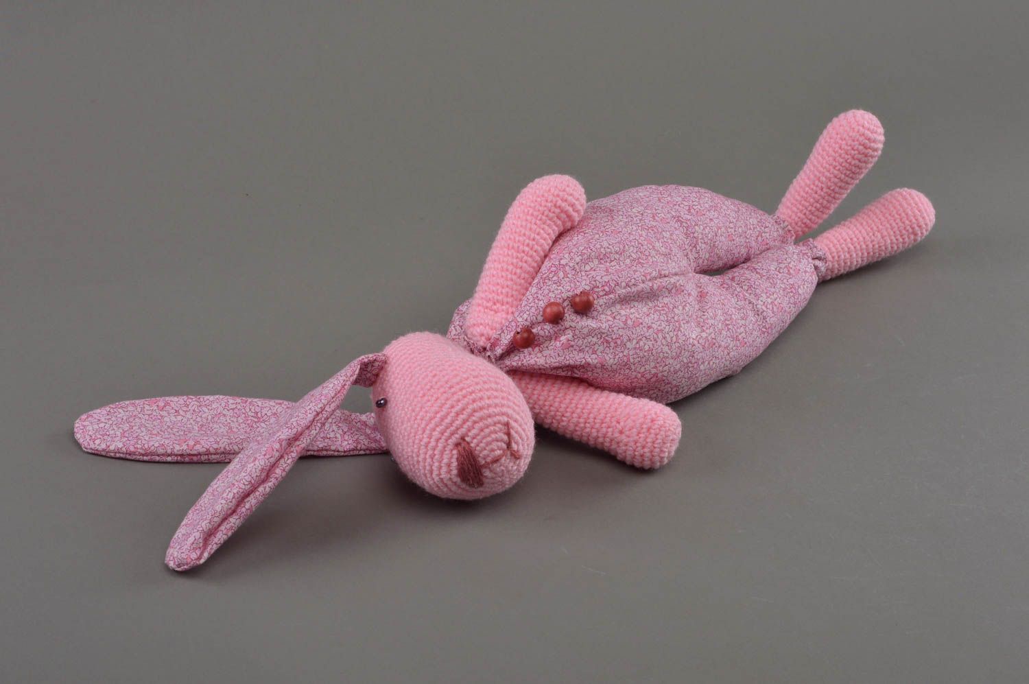 Petit jouet mou tricoté rose fait main lapin mignon cadeau pour enfant photo 3
