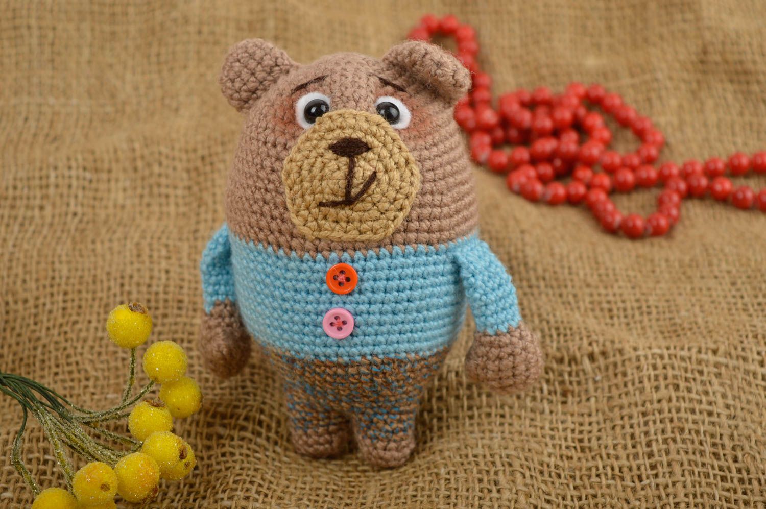 Jouet ours Peluche faite main tricotée en fils acryliques Cadeau pour enfant photo 1