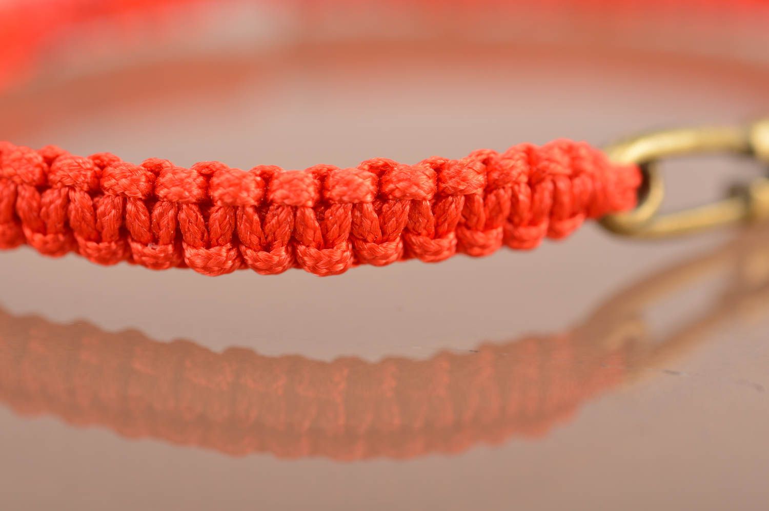 Unusual handmade red friendship bracelet woven manually of silk threads  photo 4