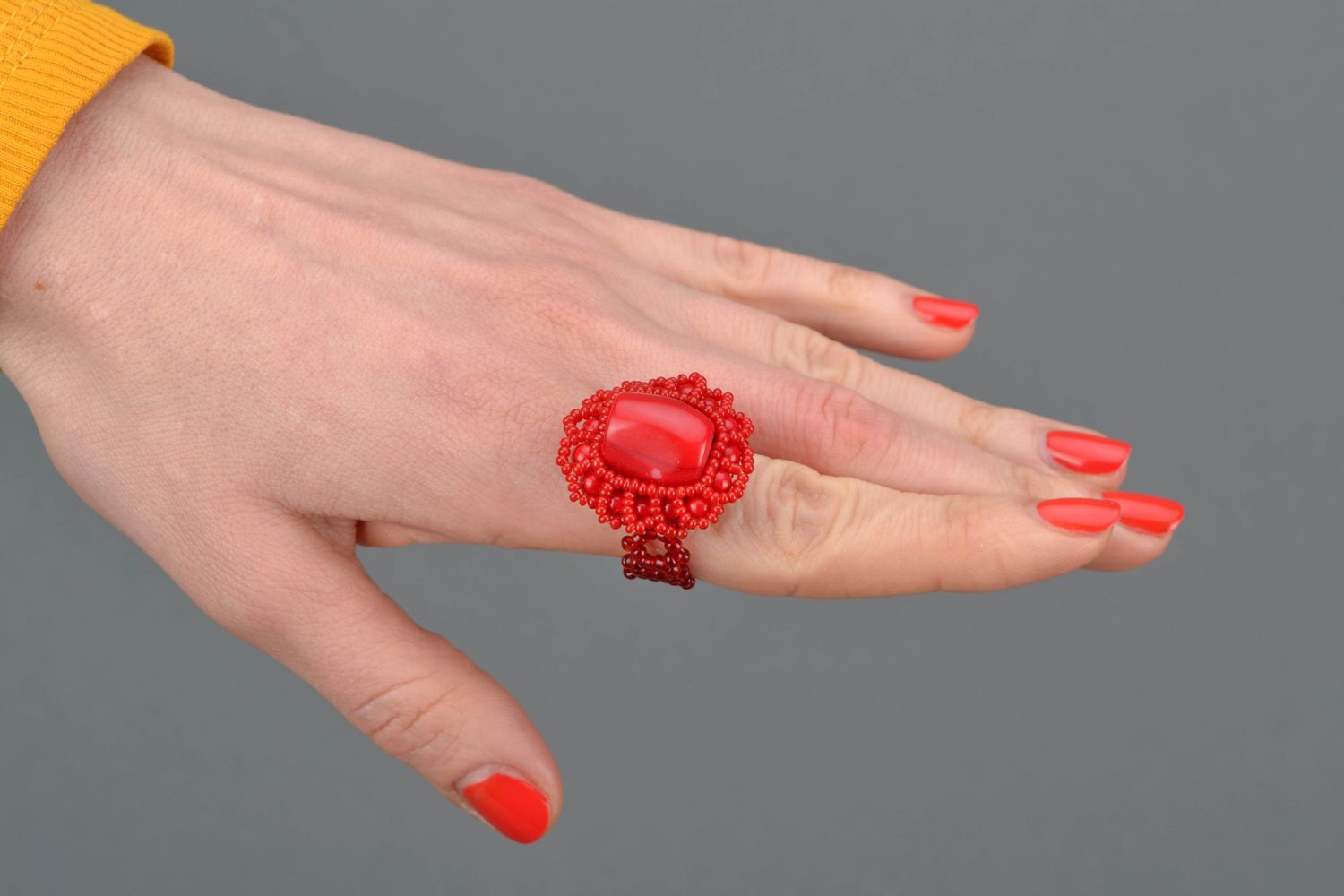 Beaded seal ring Red Coral photo 2