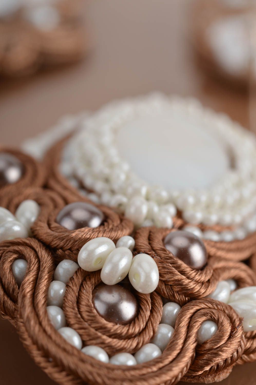 Beautiful homemade designer jewelry set soutache brooch and earrings  photo 4