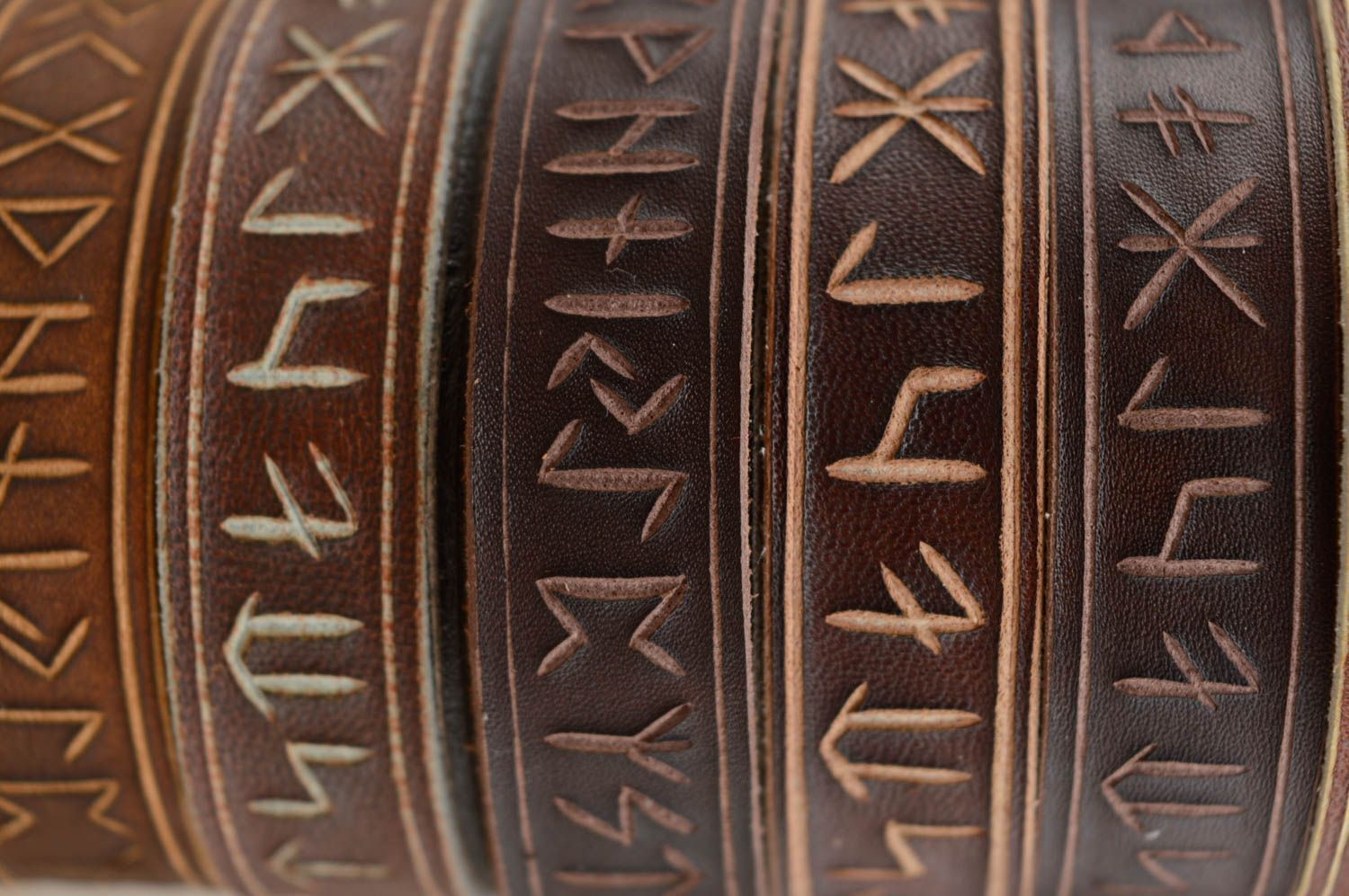 Brown leather bracelet with runes photo 5