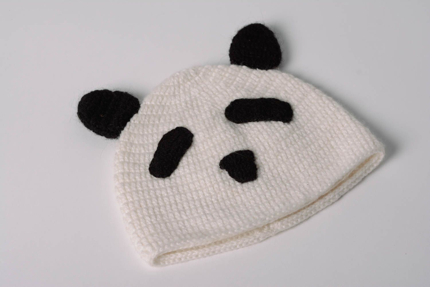 Handmade funny animal hat knitted of woolen threads Panda for women and kids photo 2