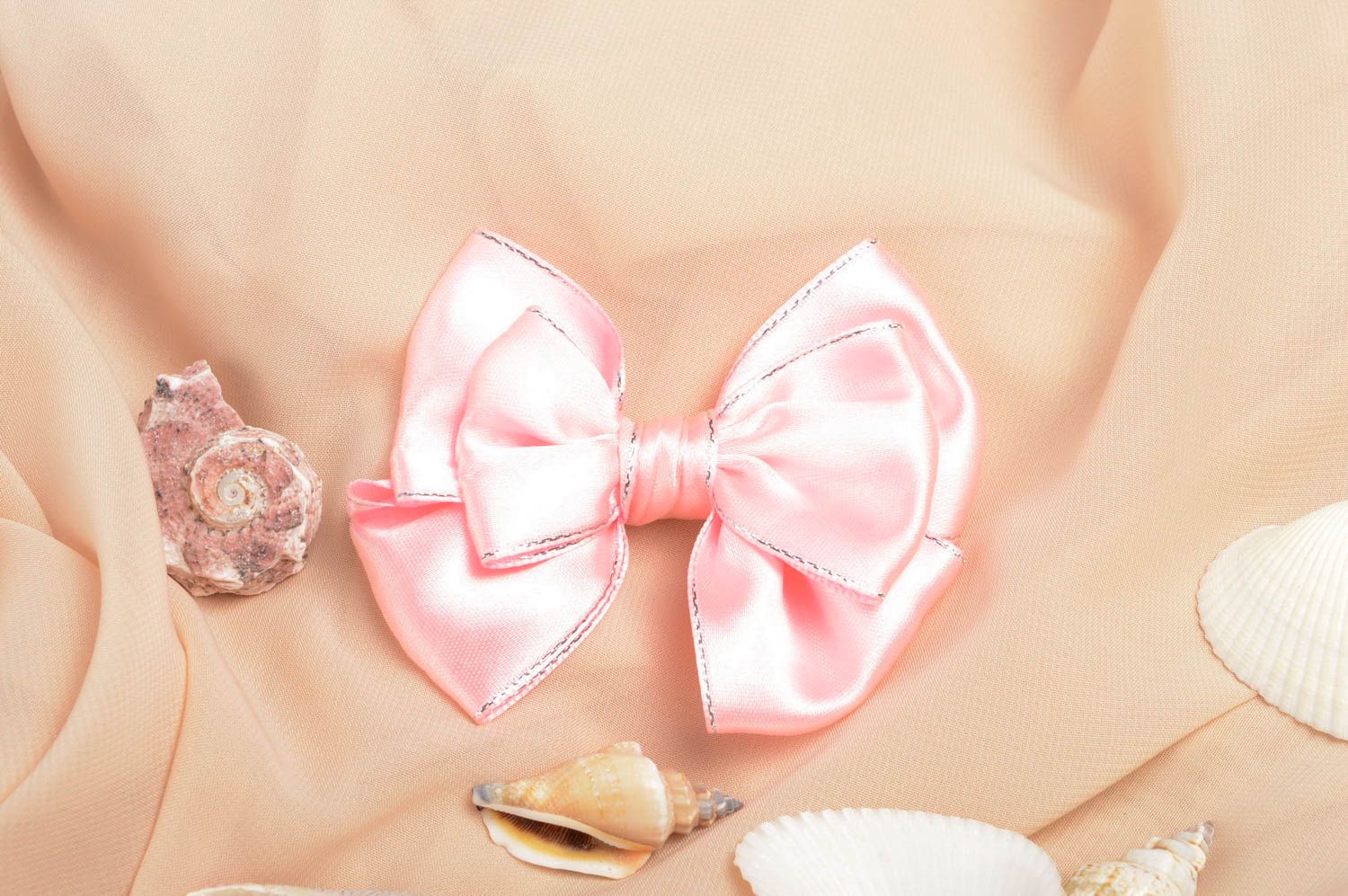 Handmade pink hair accessory hair bow made of ribbons hair bijouterie great gift photo 1