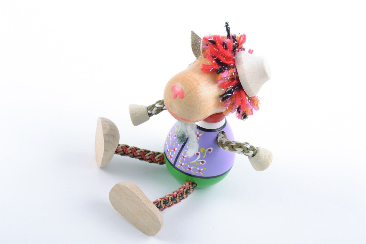 Nice small handmade wooden eco toy goat with painting photo 5