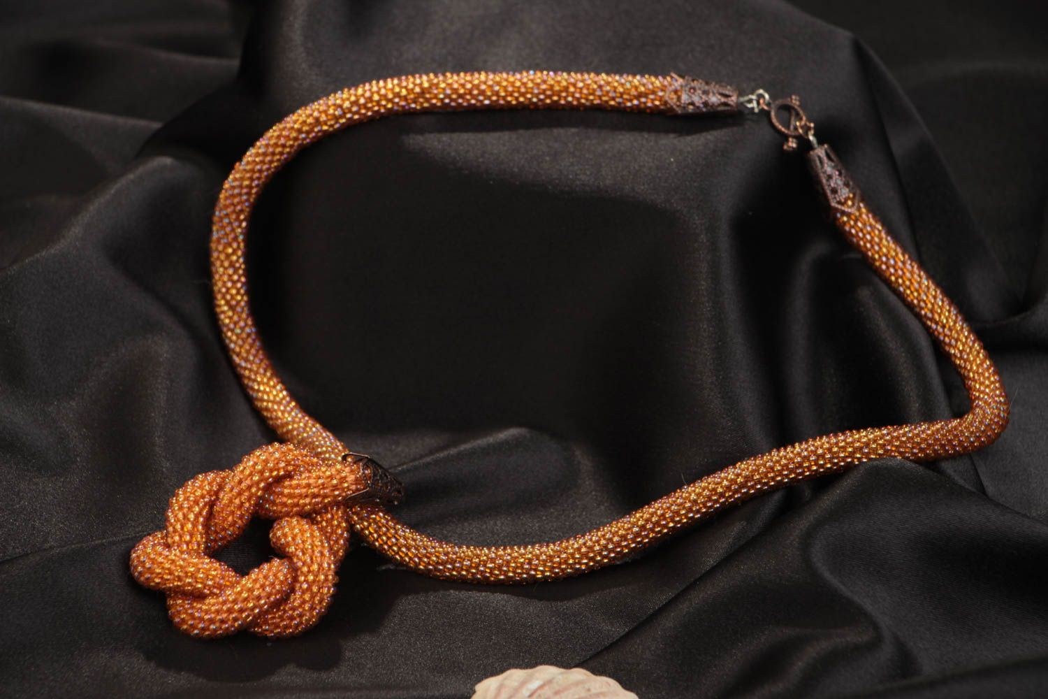 Handmade unusual brown beaded cord necklace made of Czech beads  photo 1