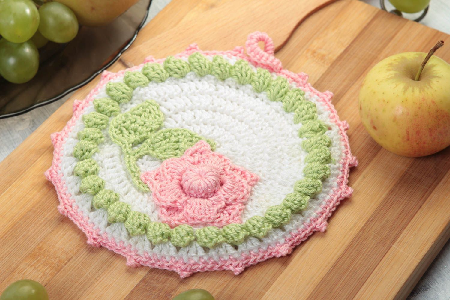 Agarradera al crochet hecha a mano elemento decorativo textiles para cocina foto 1