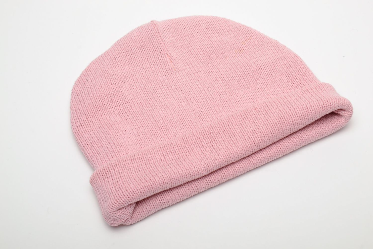 Bonnet tricoté en laine rose fait main photo 5