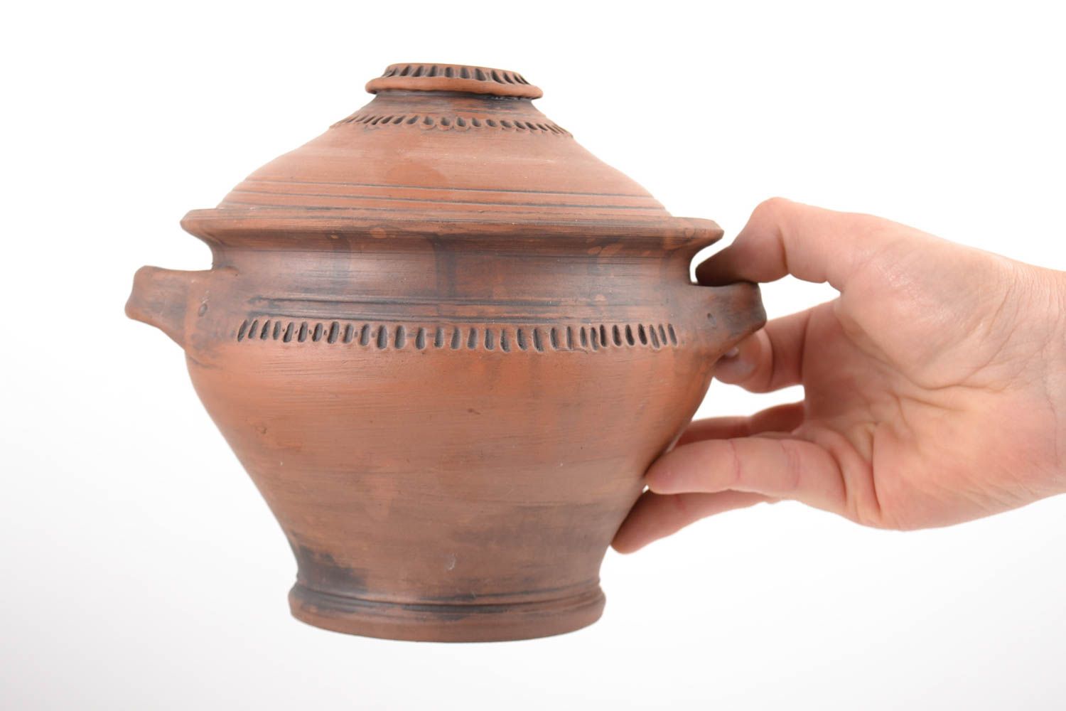 Handmade clay pot with lid kilned with the use of milk 1.5 l photo 2
