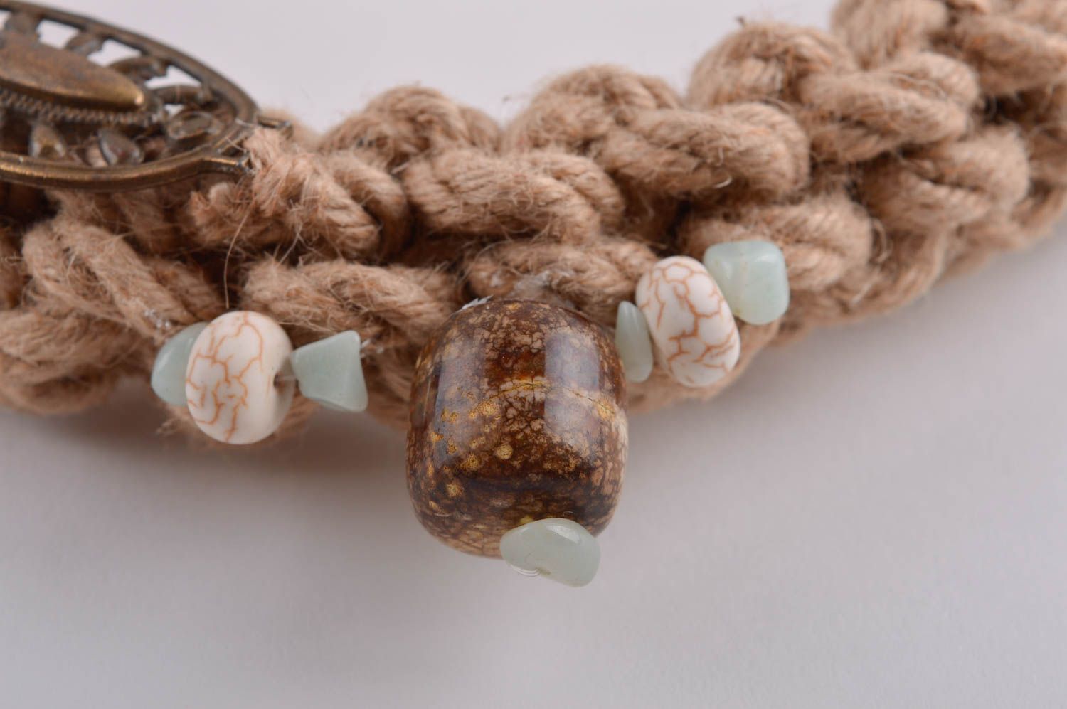 Woven necklace with natural stones handmade cord necklace designer accessories photo 4