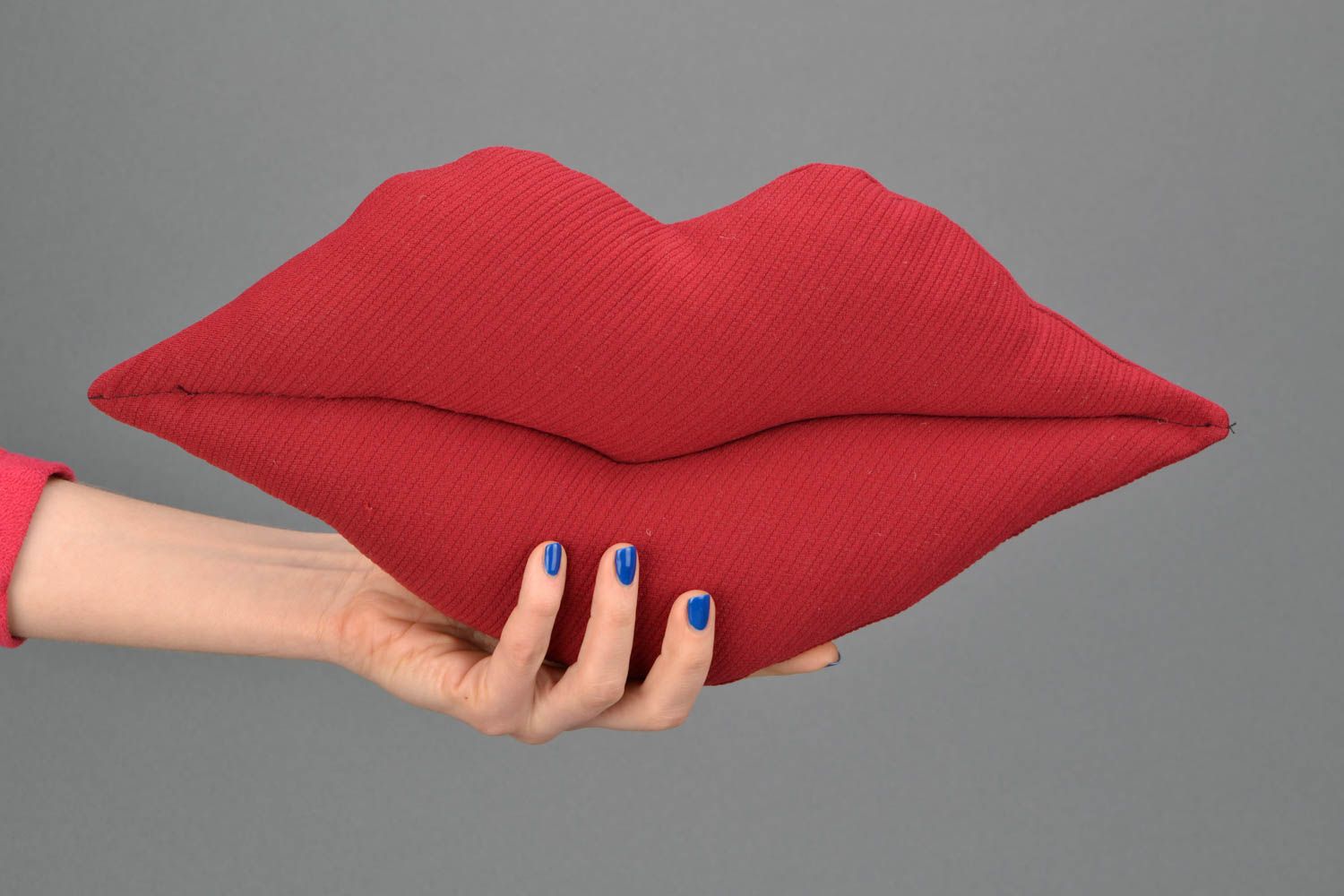 Unusual fabric pillow in the shape of lips photo 1