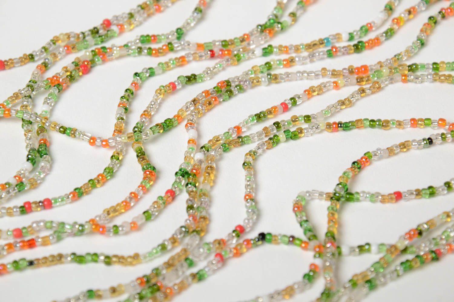 Collier multirang en perles de rocaille tchèques fait main long vert-orange photo 3