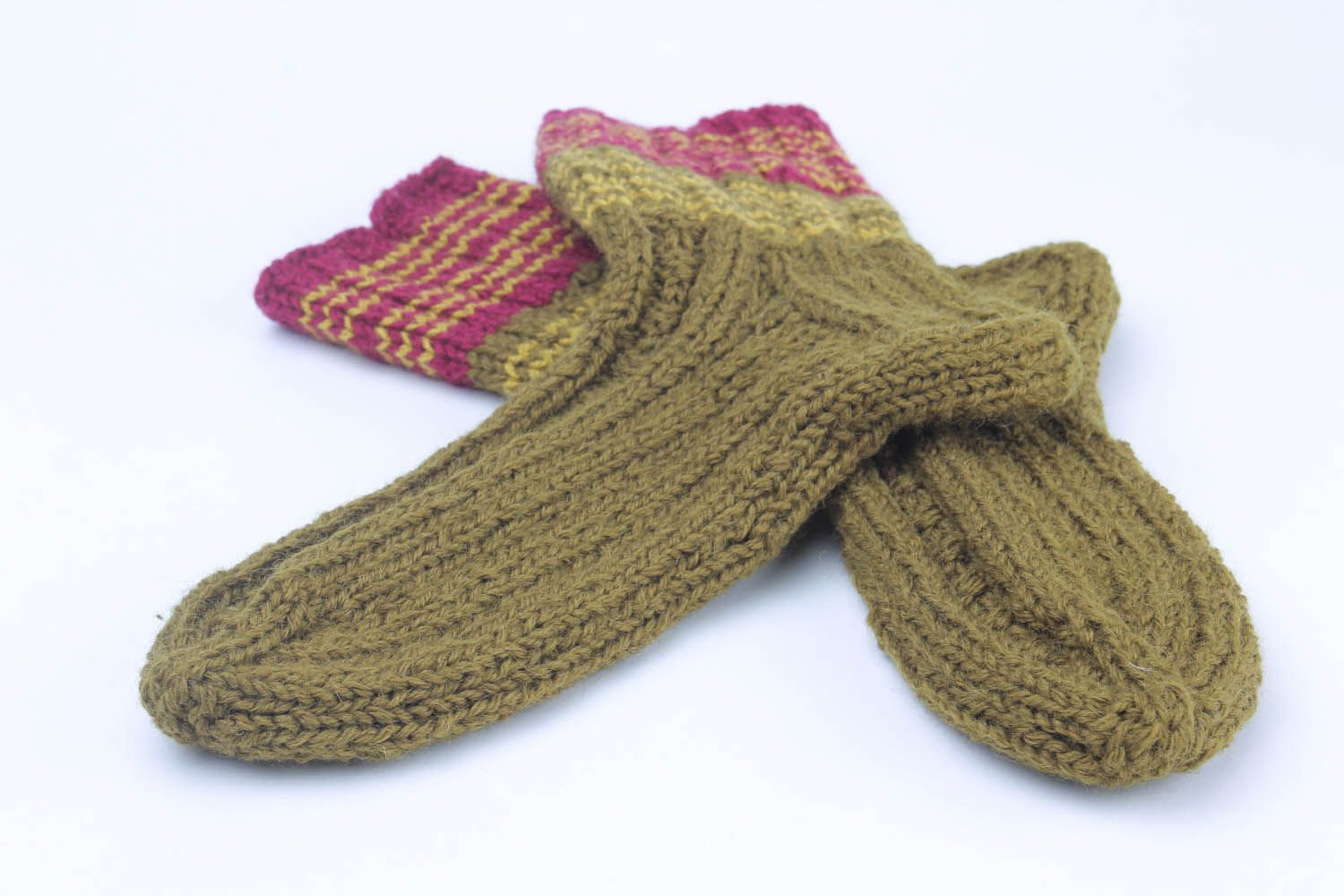 Meias quentes verdes tricotadas de lã à mão roupas de mulher artesanais foto 3
