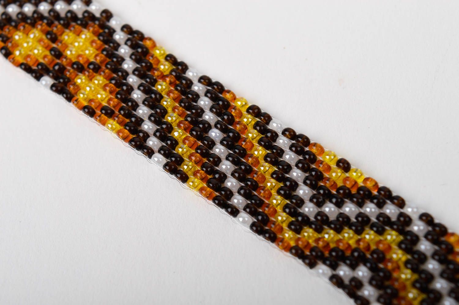 Handmade black, brown, yellow beaded bracelet adjustable for women photo 4