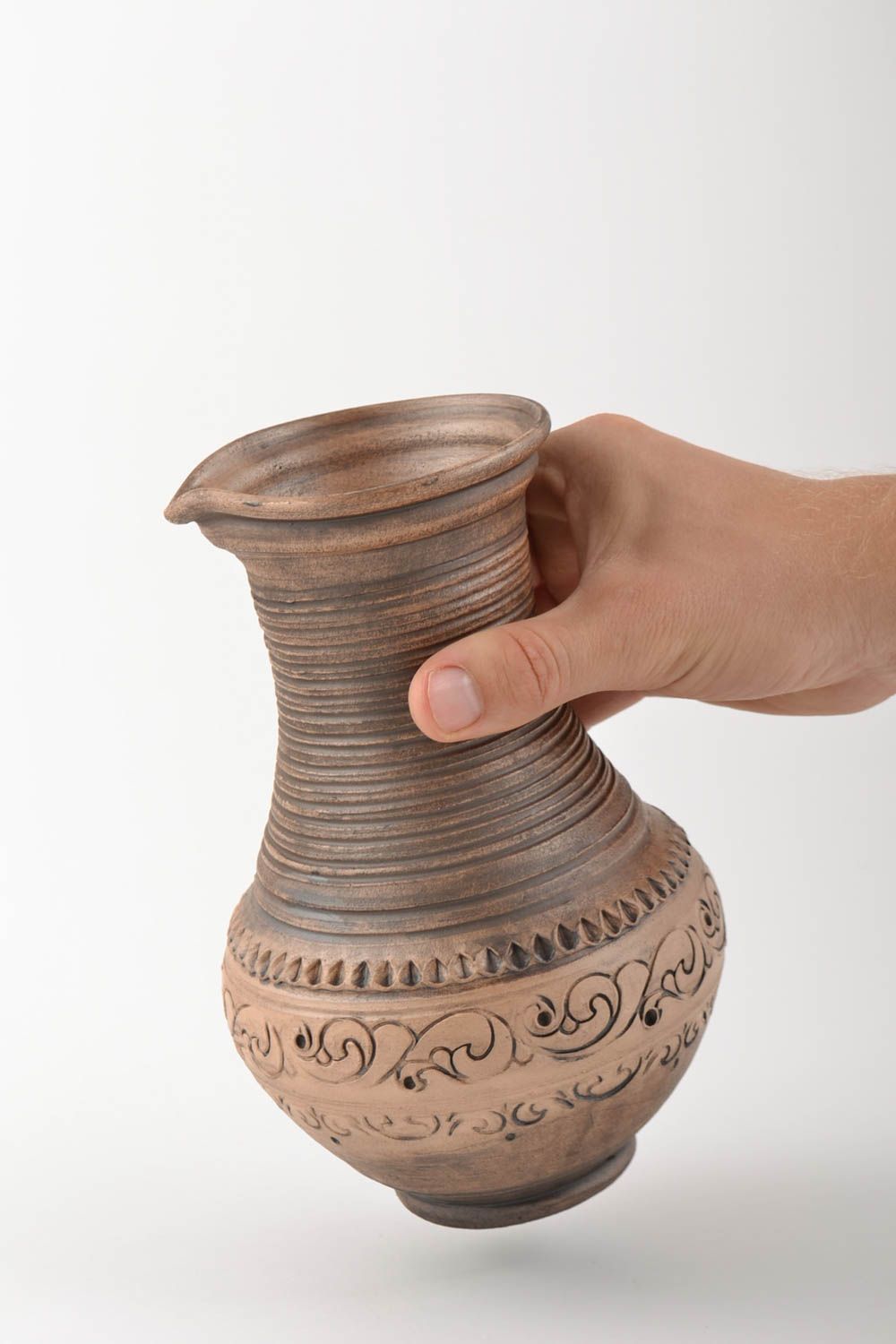 30 oz ceramic light brown ceramic water jug with long neck 1,5 lb photo 5