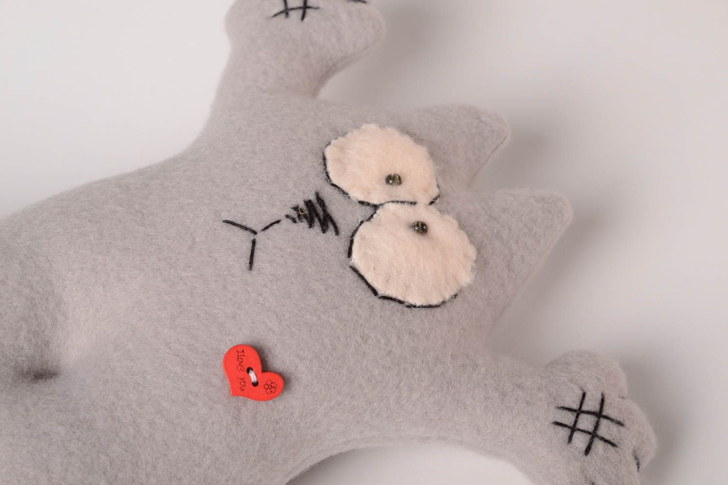 Peluche chat faite main Jouet enfant Cadeau original tissu polaire doux gris photo 3