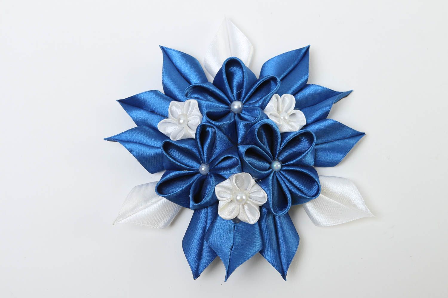Заколка с цветком ручной работы заколка-цветок синий аксессуар для волос фото 2