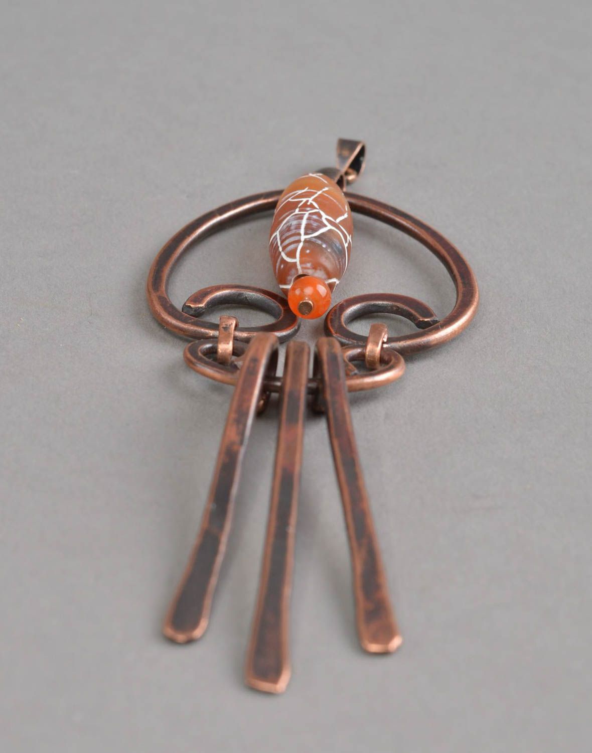 Handmade jewelry copper pendant orange agate jewelry unique gift for women photo 3