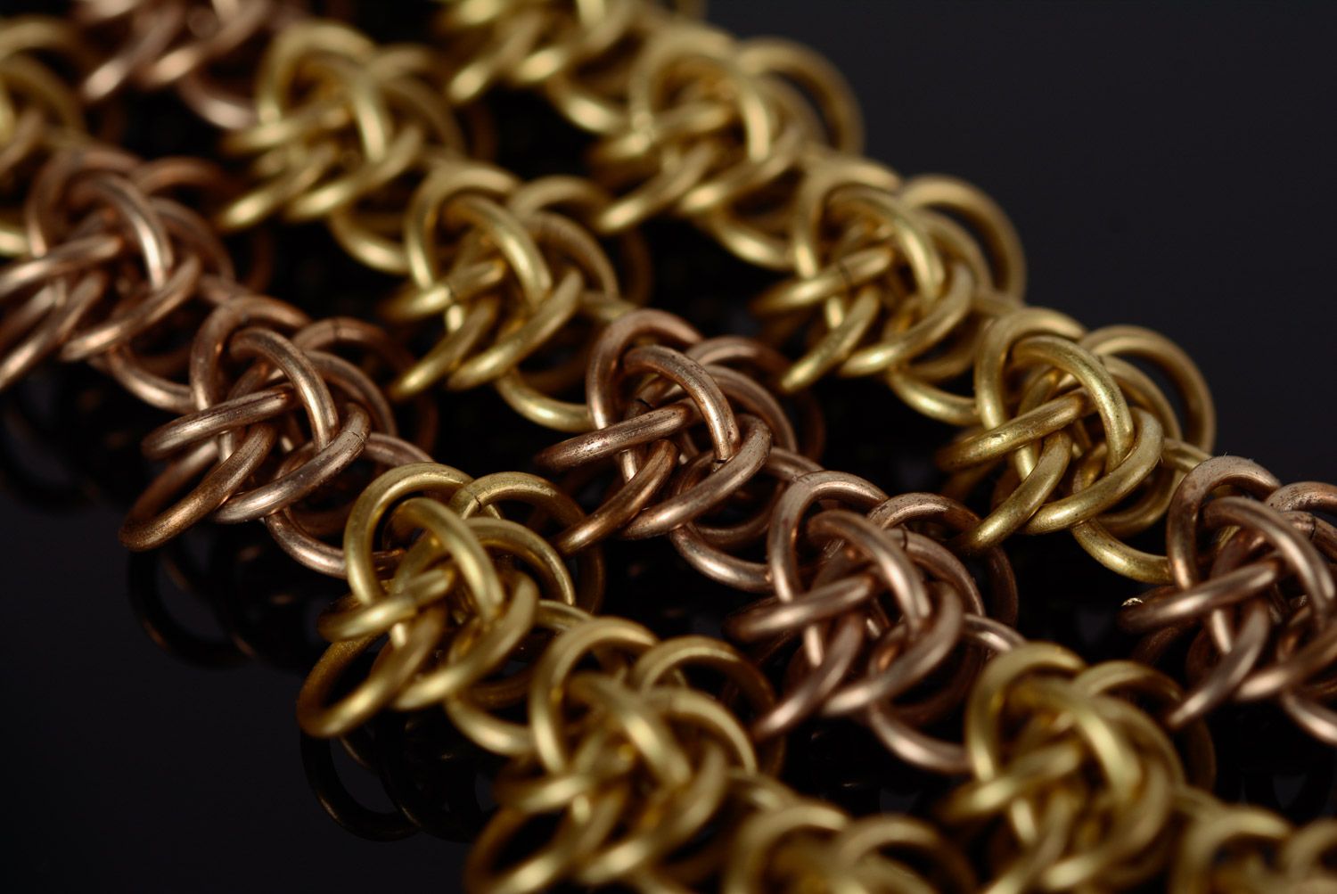 Handmade chainmaille wrist bracelet woven of bronze and brass links photo 2