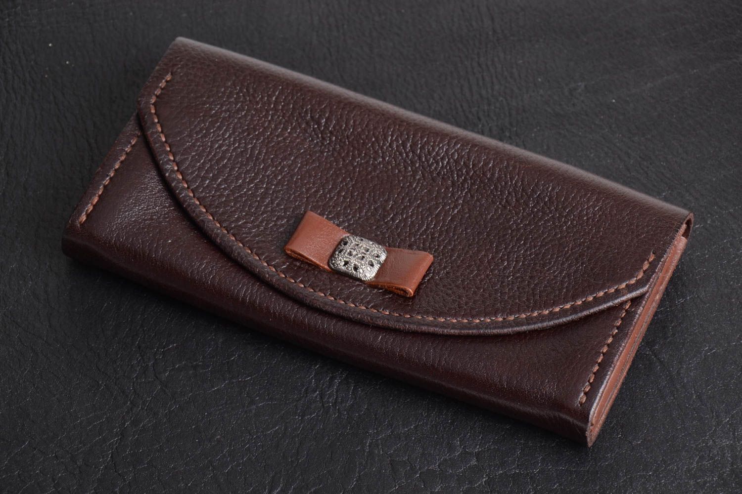 Beautiful women's brown handmade designer genuine leather purse with stud photo 1