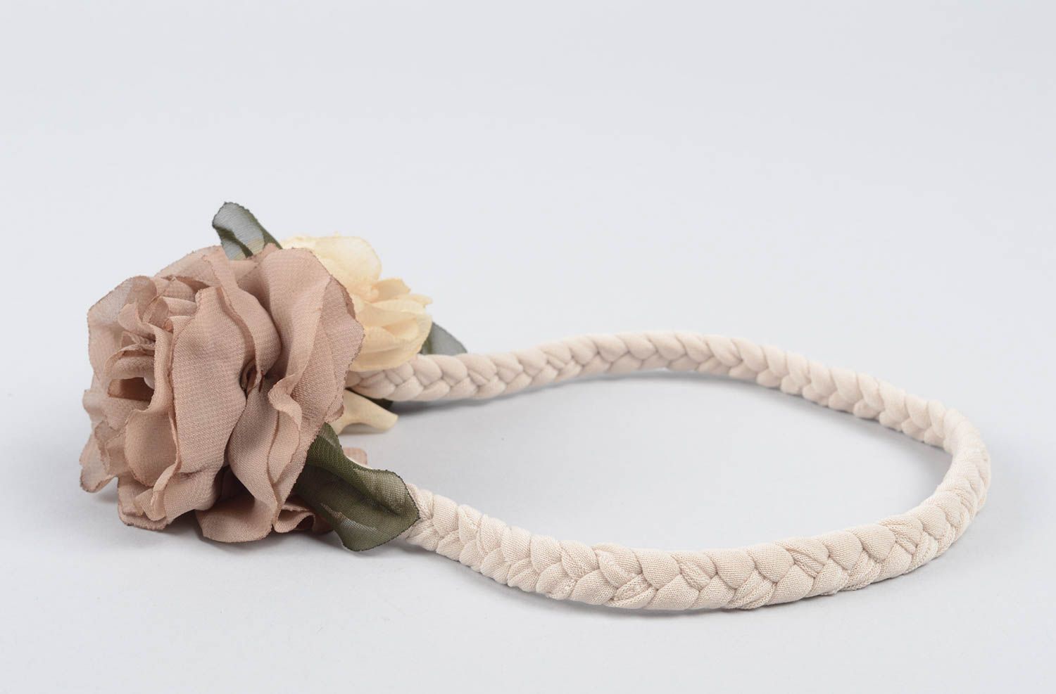 Braun beige Blumen Haarband handmade Designer Schmuck Accessoire für Haare foto 2
