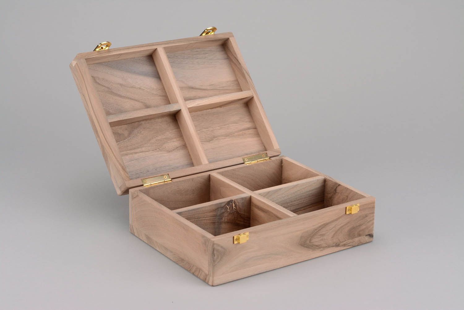 Wooden blank jewelry box with handles and sections photo 3