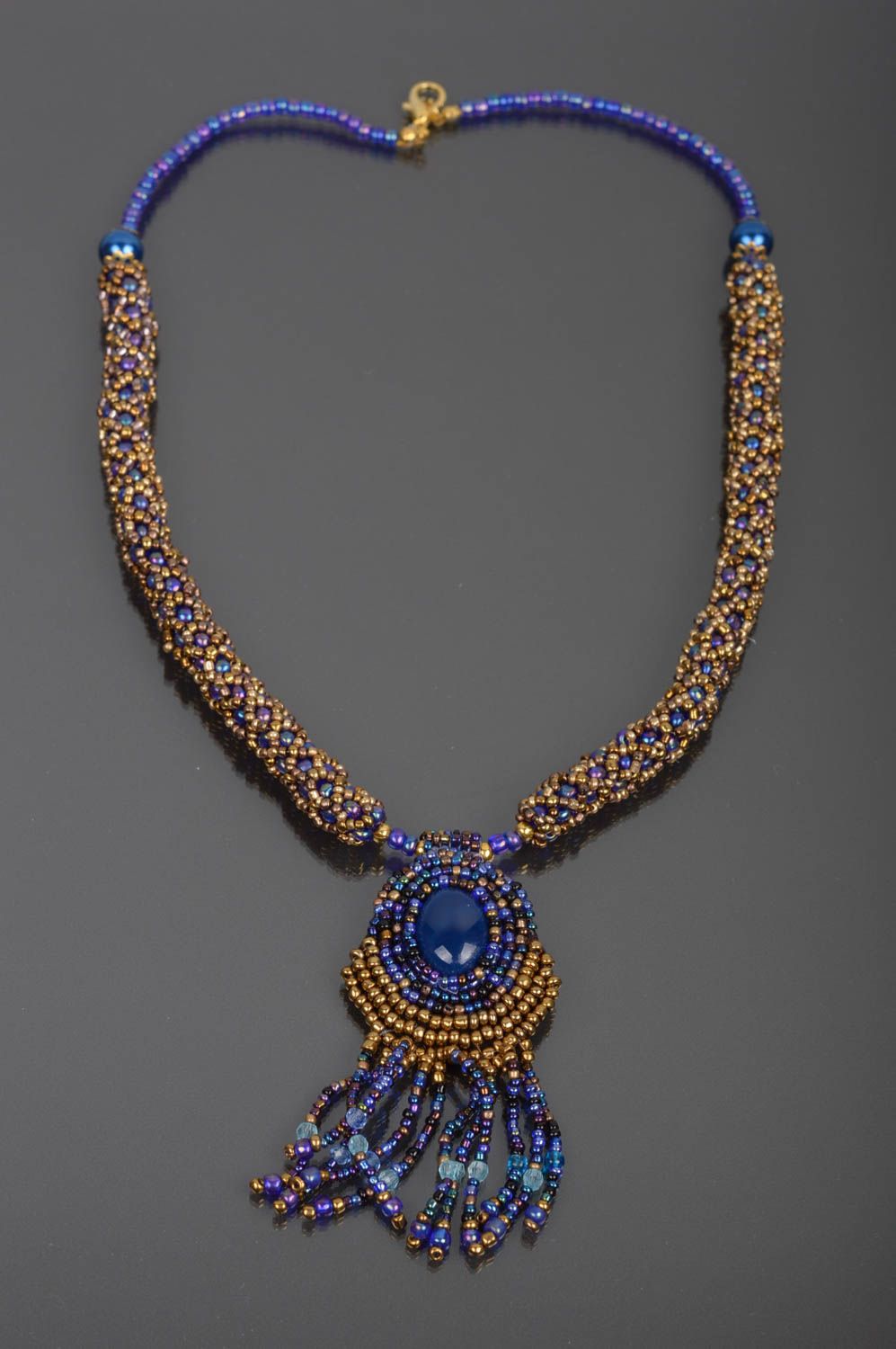 Collier pendentif Bijou fait main bleu doré original Cadeau femme Cléopâtre photo 1