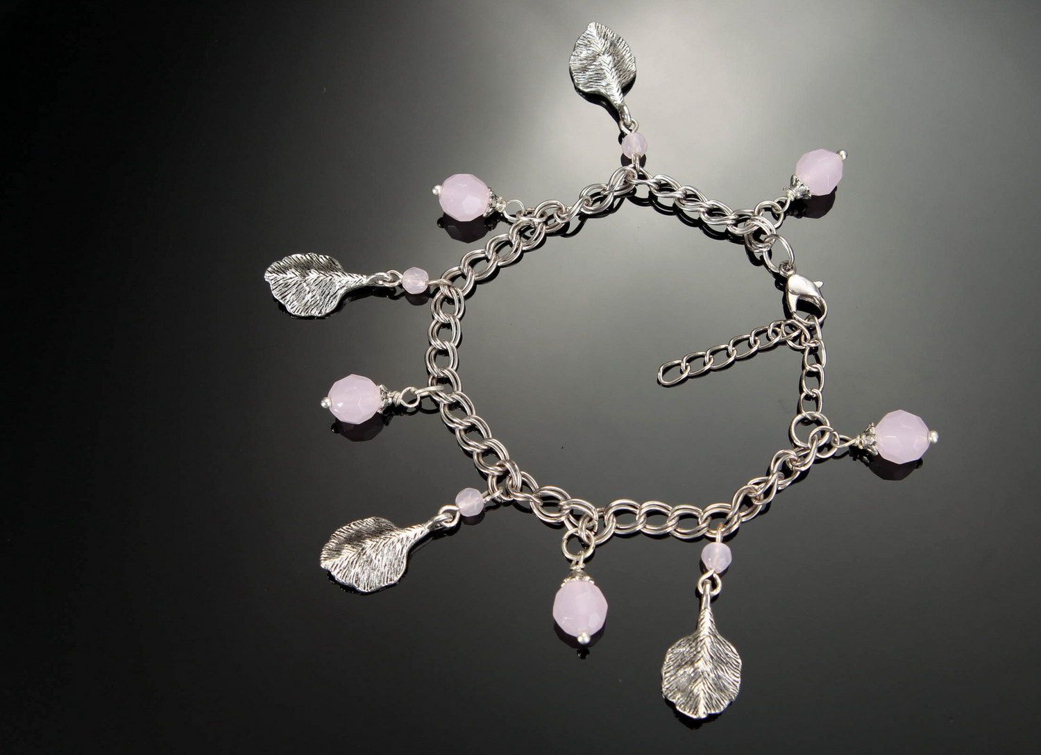Steel bracelet with pink quartz photo 1