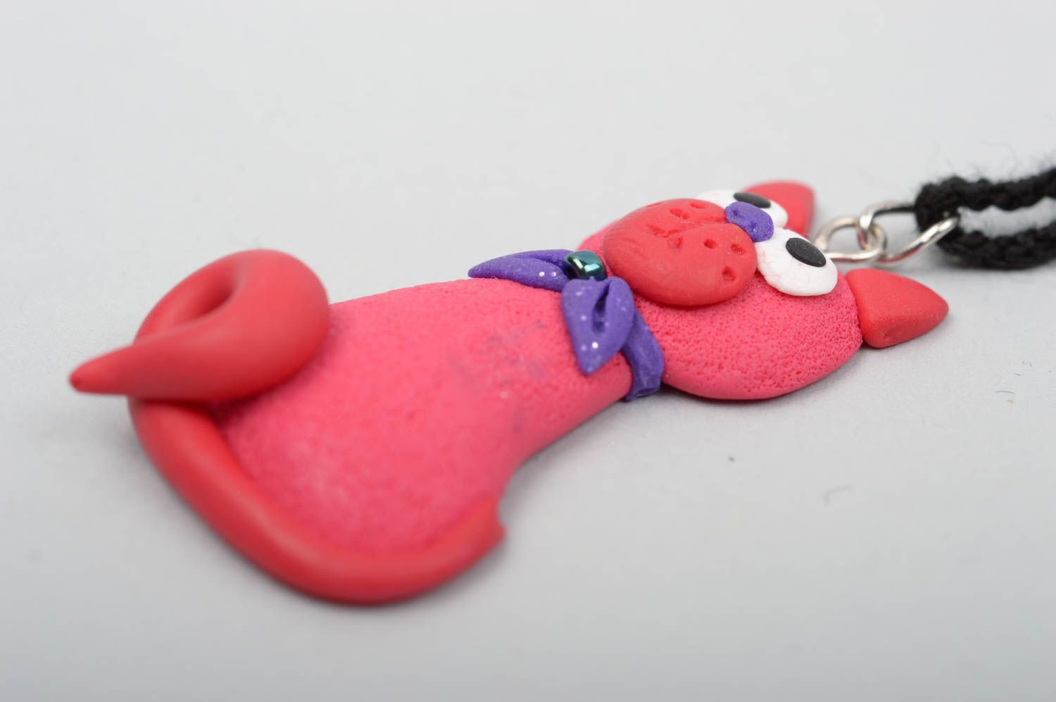 Pendentif chat rose Bijou fait main en pâte polymère sur cordon Cadeau pour ado photo 4