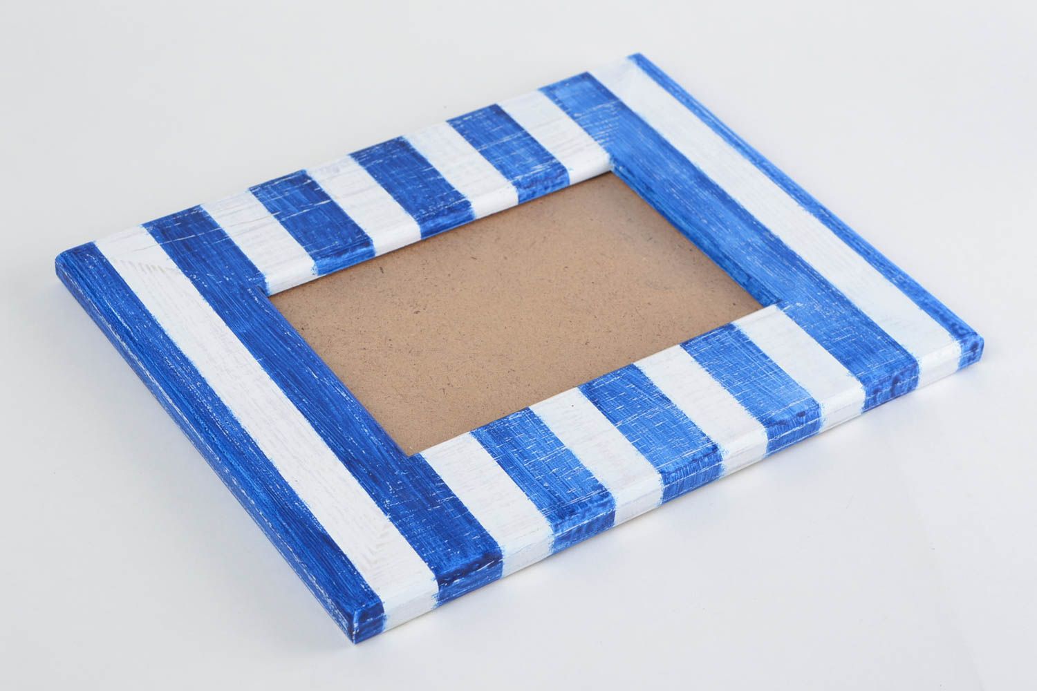 Gestreifter blau weißer handgemachter Holz Fotorahmen mit Bemalung 10х15 foto 4