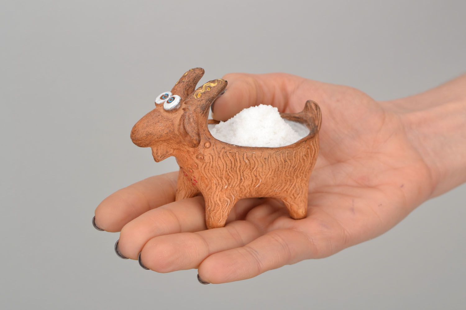 Homemade clay salt pot Goat photo 2