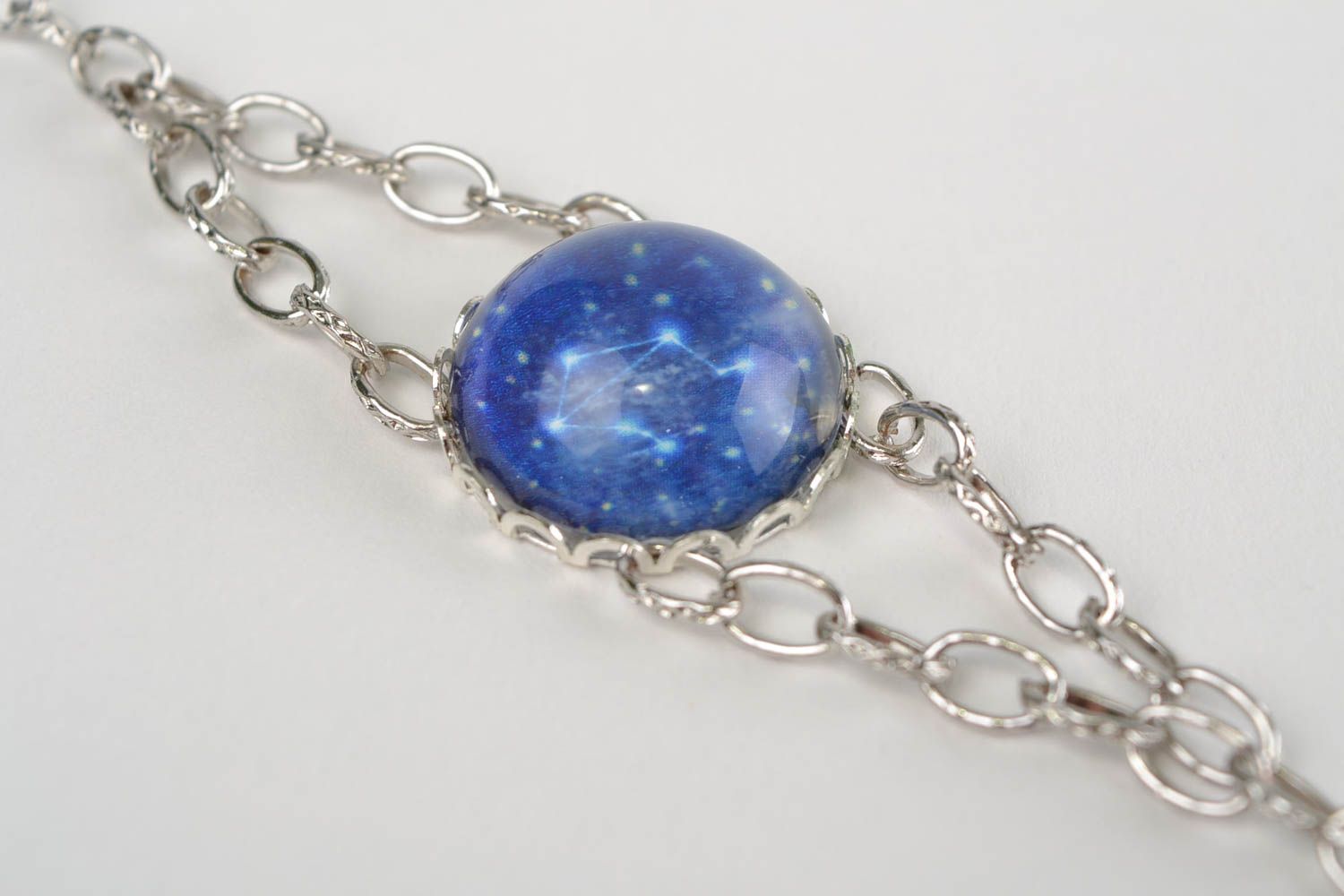 Beautiful handmade metal chain zodiac bracelet with glass insert Libra  photo 2