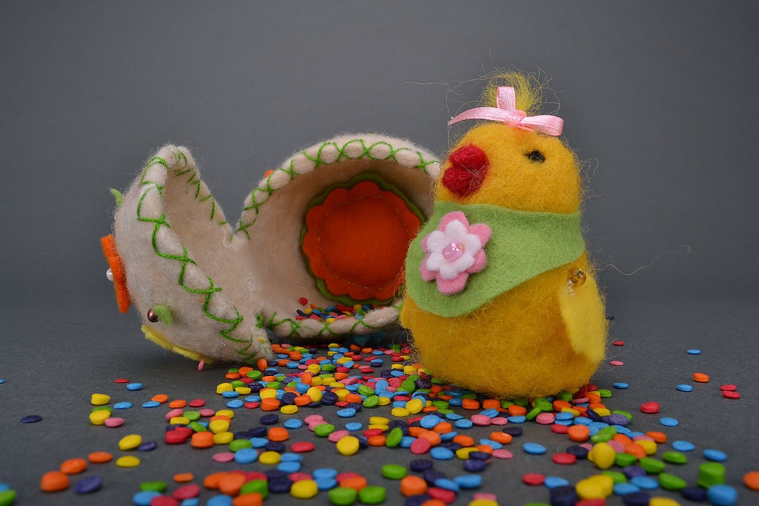 Soft toy made from wool Chicken in egg photo 5