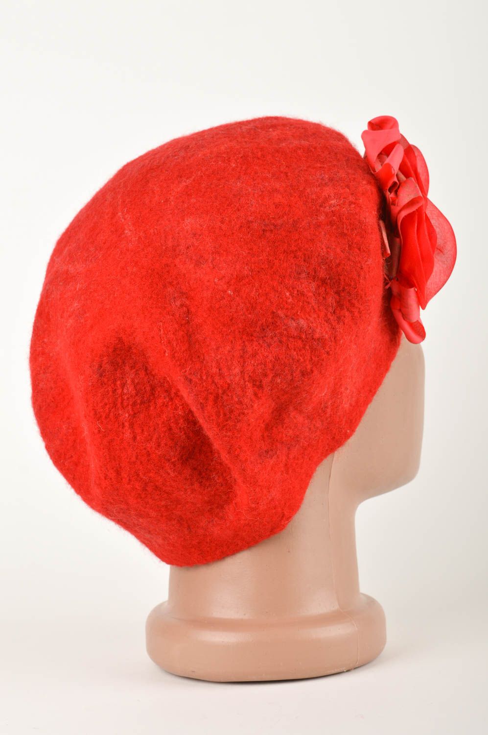 Handmade beautiful headwear stylish womens beret unusual woolen red cap photo 5
