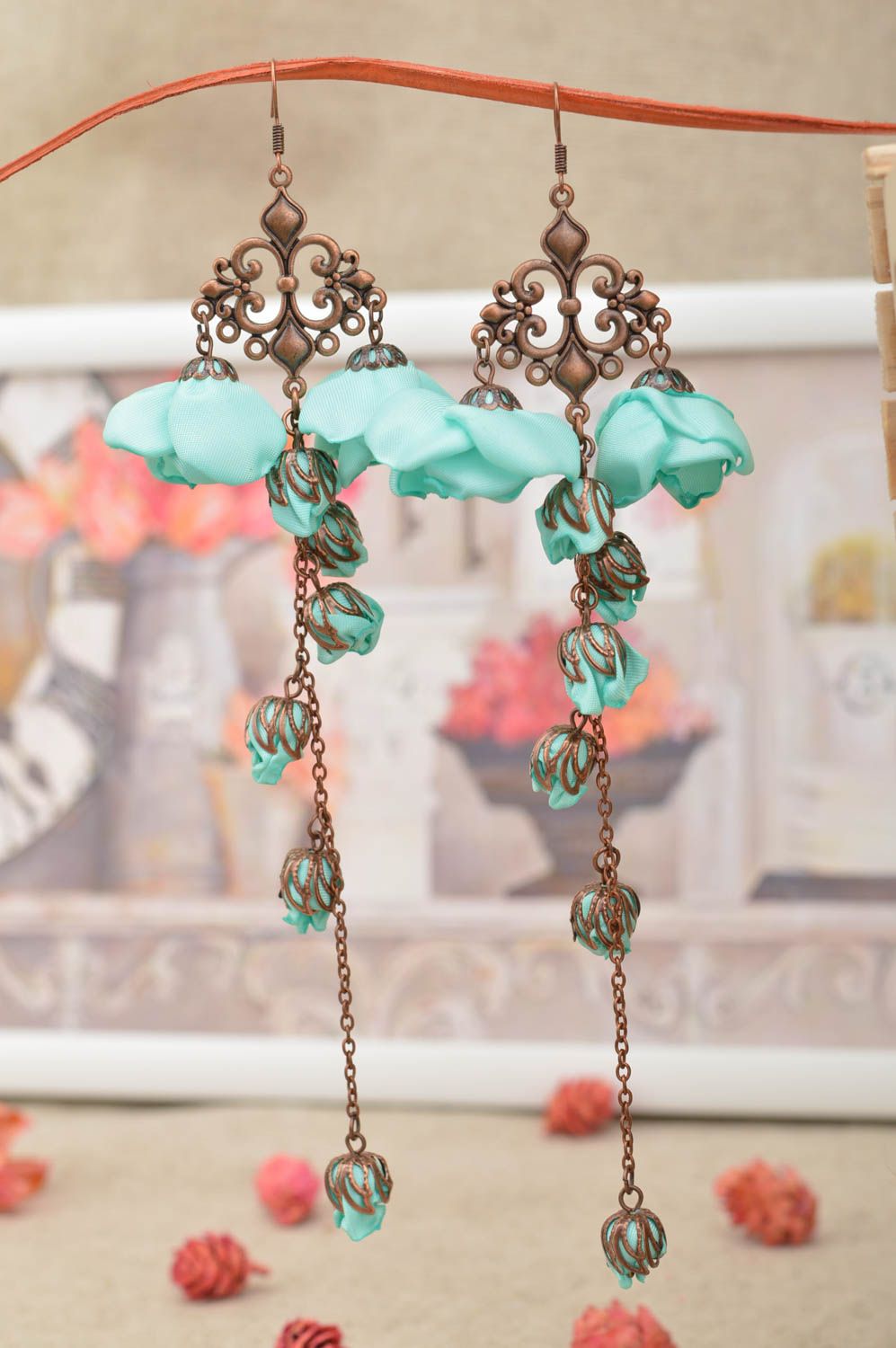 Designer metal earrings handmade earrings with pendants unusual gift for women photo 1