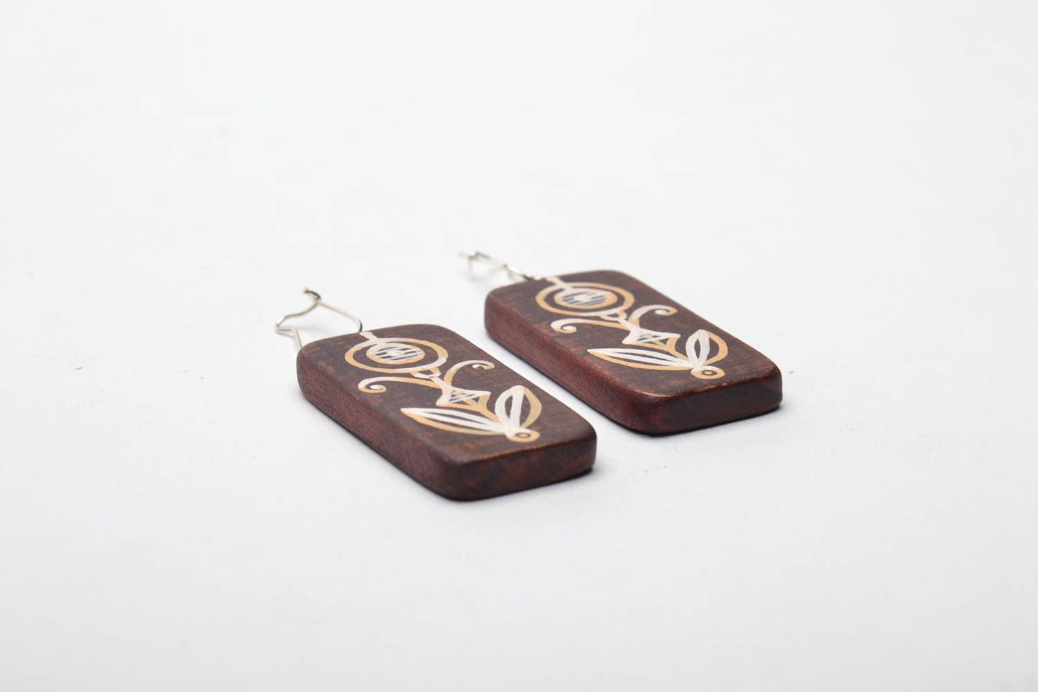 Wooden earrings with painting photo 3