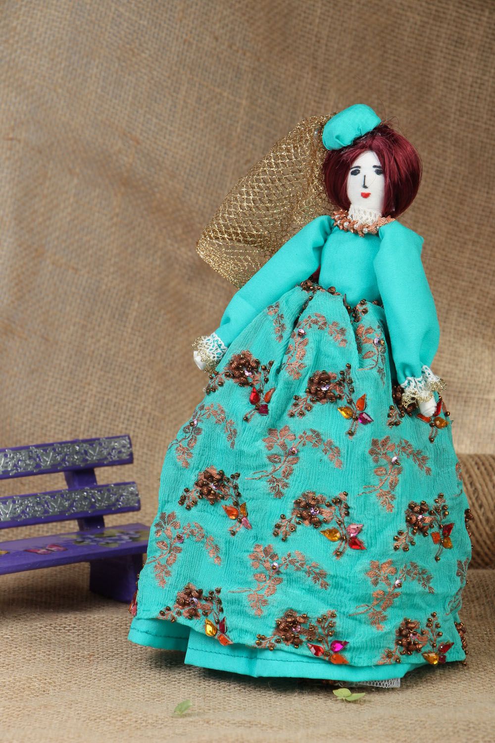 Interieur Puppe aus Textil Dame in Türkis foto 5